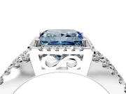 Halo Engagement Ring Setting for Fancy Blue Princess Cut Center with Wide-Open Pave Split Shank and Prong Head in Platinum
