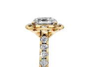 Floral Engagement Ring Setting for Asscher Cut Center with Pave Band and Floral Prong Head in Yellow Gold