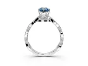 Solitaire Engagement Ring Setting for Fancy Blue Emerald Cut Center with Accented Twist Band and Leaf Prong Head in Platinum