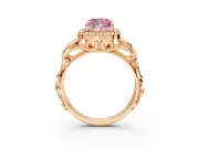 Halo Engagement Ring Setting for Fancy Pink Cushion Cut Center with Open Scroll Shoulders and Prong Head in Rose Gold
