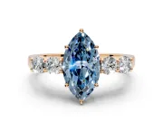 5 Stone Engagement Ring Setting for Fancy Blue Marquise Center with Equal Close-Set Accents and Prong Head in Rose Gold