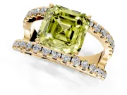 Solitaire Engagement Ring Setting for Fancy Yellow Asscher Cut Center with Wide-Open Split Shank and Prong Head in Yellow Gold