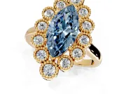 Cluster Halo Engagement Ring Setting for Fancy Blue Marquise Center with Milgrain Bezel Accents and Prong Head in Yellow Gold