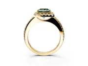 Pave Halo Engagement Ring Setting for Fancy Green Princess Cut Center with Single Row Pave Band and Prong Head in Yellow Gold