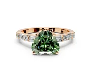 Baguette Engagement Ring Setting for Fancy Green Heart-Shaped Center with Alternating Bar-Set Band and Prong Head in Rose Gold