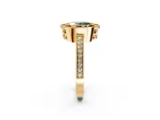 Halo Engagement Ring Setting for Fancy Green Oval Center with Milgrain Halo, Pave Band and Prong Head in Yellow Gold