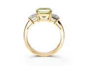 3 Stone Engagement Ring Setting for Fancy Yellow Asscher Cut Center with Matching Side Accents and Prong Head in Yellow Gold