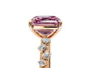 Cluster Engagement Ring Setting for Fancy Pink Asscher Cut Center with Round Cut Accent Band and Prong Head in Rose Gold