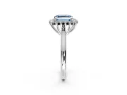 Starburst Halo Engagement Ring Setting for Fancy Blue Asscher Cut Center with Thin Round-Wire Band and Prong Head in Sterling Silver