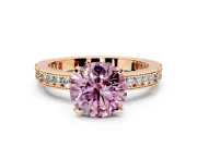 Solitaire Engagement Ring Setting for Fancy Pink Round Cut Center with Milgrain-Edged Pave Band and Prong Head in Rose Gold