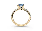 Solitaire Engagement Ring Setting for Fancy Blue Cushion Cut Center with Multi-Row Pave Accents and Basket Head in Yellow Gold