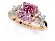 Floral Engagement Ring Setting for Fancy Pink Radiant Cut Center with Marquise Cluster Shoulders and Prong Head in Rose Gold