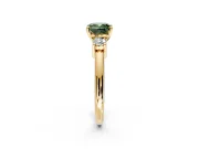 3 Stone Engagement Ring Setting for Fancy Green Cushion Cut Center with Wide Plain Band and Prong Head in Yellow Gold