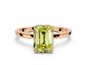 Hidden Halo Engagement Ring Setting for Fancy Yellow Emerald Cut Center with Plain Band and Tall Prong Head in Rose Gold