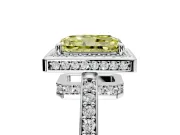 Halo Engagement Ring Setting for Fancy Yellow Radiant Cut Center with Metal-Rimmed Halo, Pave Band and Prong Head in Platinum