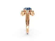 Solitaire Engagement Ring Setting for Fancy Blue Round Cut Center with Twisted Band and Scroll Prong Head in Rose Gold