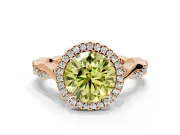 Halo Engagement Ring Setting for Fancy Yellow Round Cut Center with Twist Band and Prong Head in Rose Gold