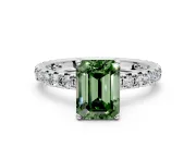 Solitaire Engagement Ring Setting for Fancy Green Emerald Cut Center with Shared-Prong Accents and Prong Head in White Gold