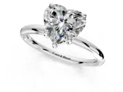Low-Set Solitaire Engagement Ring Setting for Heart-Shaped Center with Thin Plain Band and Prong Head in White Gold