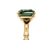 Solitaire Engagement Ring Setting for Fancy Green Asscher Cut Center with Bamboo Band and Prong Head in Yellow Gold