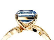 Solitaire Engagement Ring Setting for Fancy Blue Asscher Cut Center with Pave and Plain Crossover Band and Prong Head in Yellow Gold
