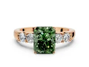 5 Stone Engagement Ring Setting for Fancy Green Radiant Cut Center with Plain Band and Prong Head in Rose Gold