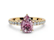 Solitaire Engagement Ring Setting for Fancy Pink Pear-Shaped Center with Large Accent Band and Prong Head in Yellow Gold