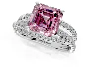 Solitaire Engagement Ring Setting for Fancy Pink Asscher Cut Center with Woven 3-Strand Pave Band and Prong Head in Platinum