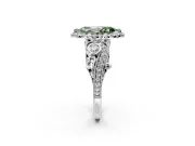 Milgrain Halo Engagement Ring Setting for Fancy Green Marquise Center with Shoulder Bezels and Prong Head in Sterling Silver
