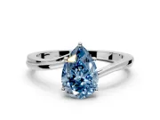 Solitaire Engagement Ring Setting for Fancy Blue Pear-Shaped Center with Plain Bypass Twist Band and Prong Head in White Gold