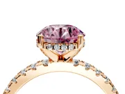 Solitaire Engagement Ring Setting for Fancy Pink Round Cut Center with Band of Accents and Prong Head in Rose Gold