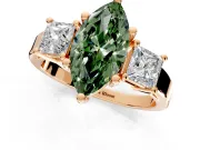 3 Stone Engagement Ring Setting for Fancy Green Marquise Center with Matching Side Accents and Prong Head in Rose Gold