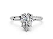 Solitaire Engagement Ring Setting for Pear-Shaped Center with Straight Thin Band and Prong Head in Platinum