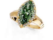 Halo Engagement Ring Setting for Fancy Green Marquise Center with Knife Ridge Cathedral Band and Prong Head in Yellow Gold