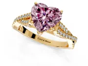 Solitaire Engagement Ring Setting for Fancy Pink Heart-Shaped Center with Twisted Pave Split Shank and Prong Head in Yellow Gold