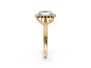 Starburst Halo Engagement Ring Setting for Asscher Cut Center with Thin Round-Wire Band and Prong Head in Yellow Gold