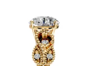 Leaf Engagement Ring Setting for Round Cut Center with Milgrain Accent Band and Prong Head in Yellow Gold