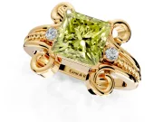 Solitaire Engagement Ring Setting for Fancy Yellow Princess Cut Center with Twisted Band and Scroll Prong Head in Yellow Gold