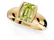 Tension Engagement Ring Setting for Fancy Yellow Emerald Cut Center with Wide Flat Band and Tension Head in Yellow Gold
