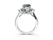 3 Stone Engagement Ring Setting for Fancy Green Heart-Shaped Center with Crossover Basket, Pave Band and Prong Head in White Gold
