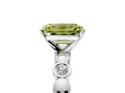 Solitaire Engagement Ring Setting for Fancy Yellow Emerald Cut Center with Beaded Bezel Station Band and Prong Head in Platinum