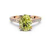 Solitaire Engagement Ring Setting for Fancy Yellow Oval Center with Widening Pave Band and Claw Prong Head in Rose Gold