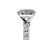 Open Basket Engagement Ring Setting for Emerald Cut Center with Pave Band and Prong Head in White Gold