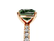 Solitaire Engagement Ring Setting for Fancy Green Asscher Cut Center with Fine Pave Band and Claw Prong Head in Rose Gold