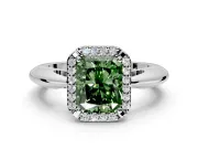 Halo Engagement Ring Setting for Fancy Green Radiant Cut Center with Tapered Plain Band and Prong Head in White Gold