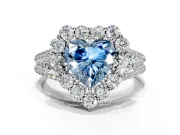 Halo Engagement Ring Setting for Fancy Blue Heart-Shaped Center with Two-Strand Split Shank and Prong Head in Sterling Silver