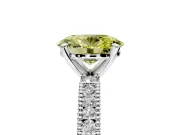 Solitaire Engagement Ring Setting for Fancy Yellow Oval Center with Milgrain-Edged Pave Band and Prong Head in Platinum