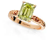 Solitaire Engagement Ring Setting for Fancy Yellow Emerald Cut Center with XO Engraved Band and Prong Head in Rose Gold