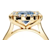 Single Halo Engagement Ring Setting for Fancy Blue Cushion Cut Center with Corner Claws, Plain Band and Prong Head in Yellow Gold
