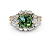 Halo Engagement Ring Setting for Fancy Green Princess Cut Center with Two-Strand Split Shank and Prong Head in Yellow Gold